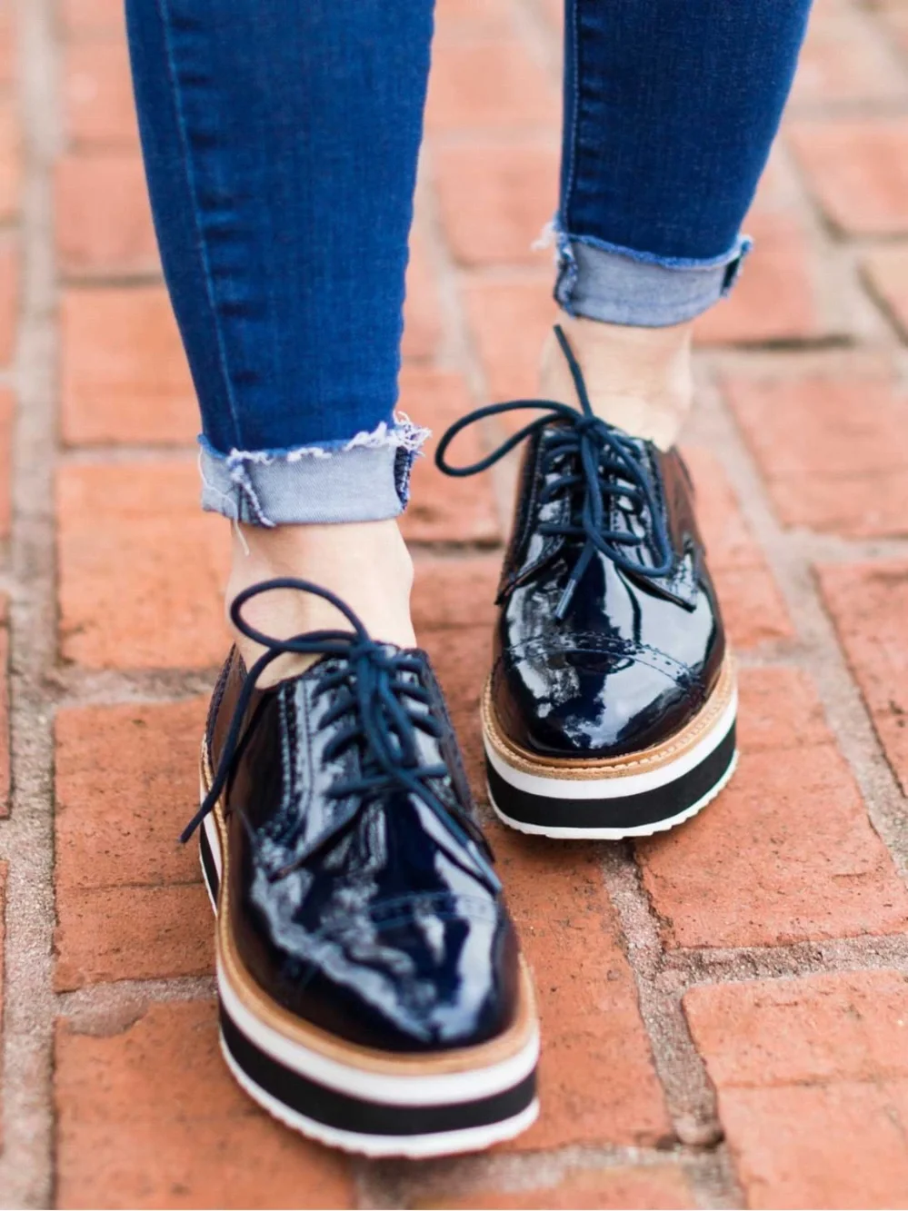 Boden Nina Patent Platform Brogues - Navy